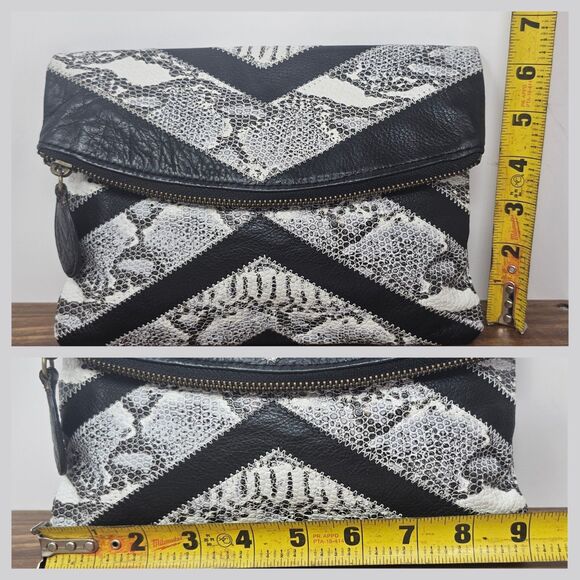 Helena De Natalio Leather Snake Foldover Clutch Bag Black White Chevron Pattern - Picture 13 of 13